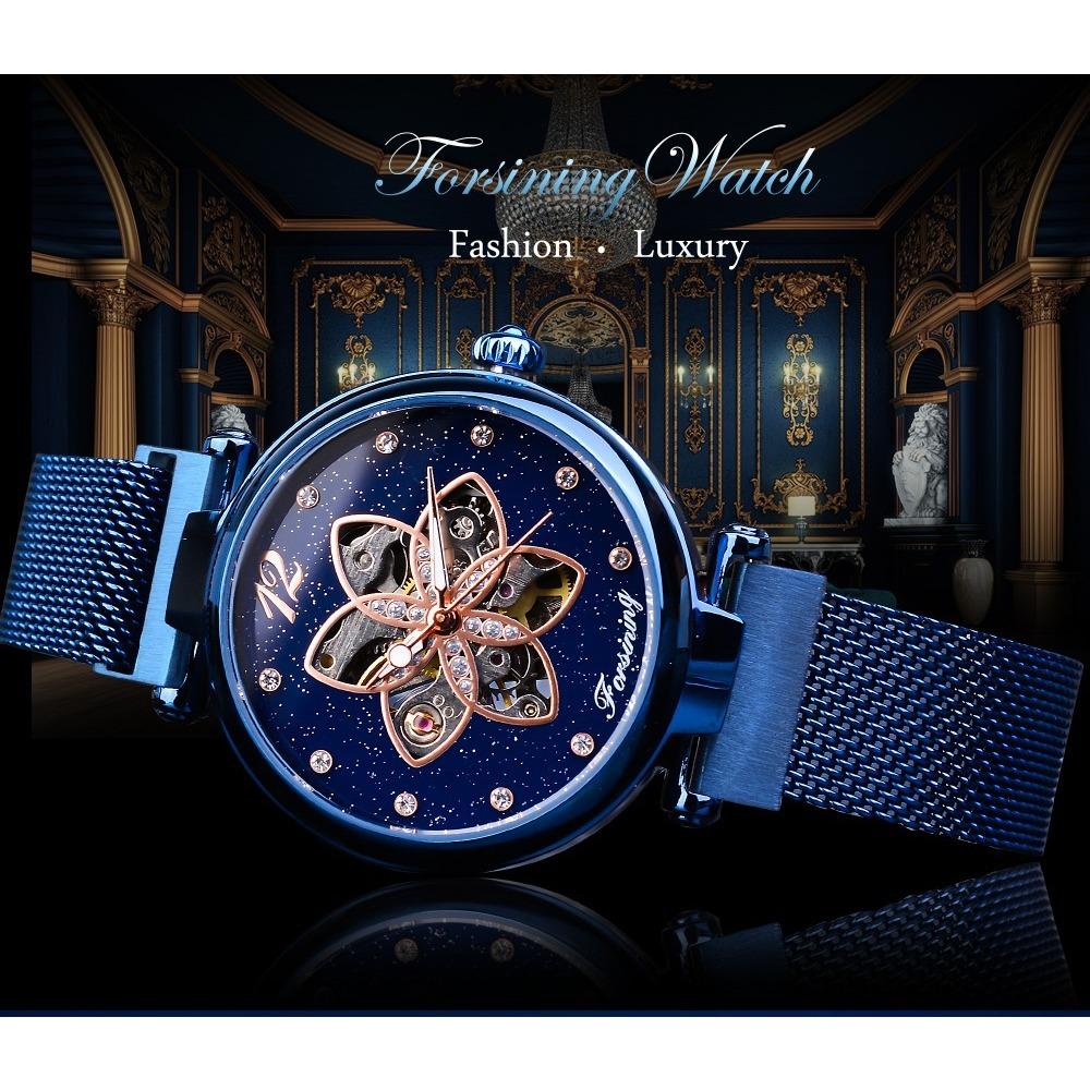 Forsining Ladies Fashion Casual Hollow Mechanical Mesh Belt Automatic Mechanical Watch