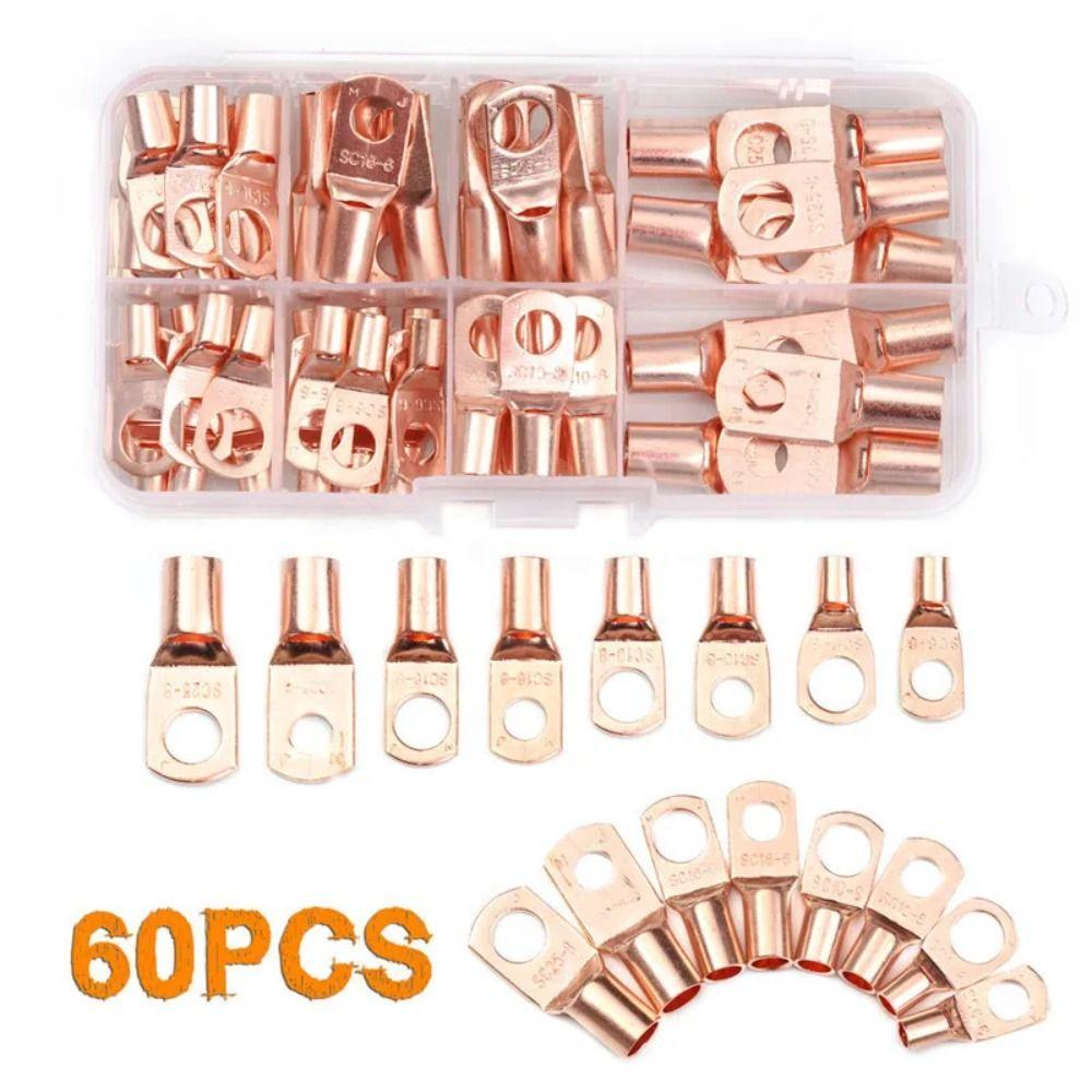 60CPS SC6-25 Copper Ring Terminal Cold Pressing Wire Lug Connector Ring  Assortment Car Auto