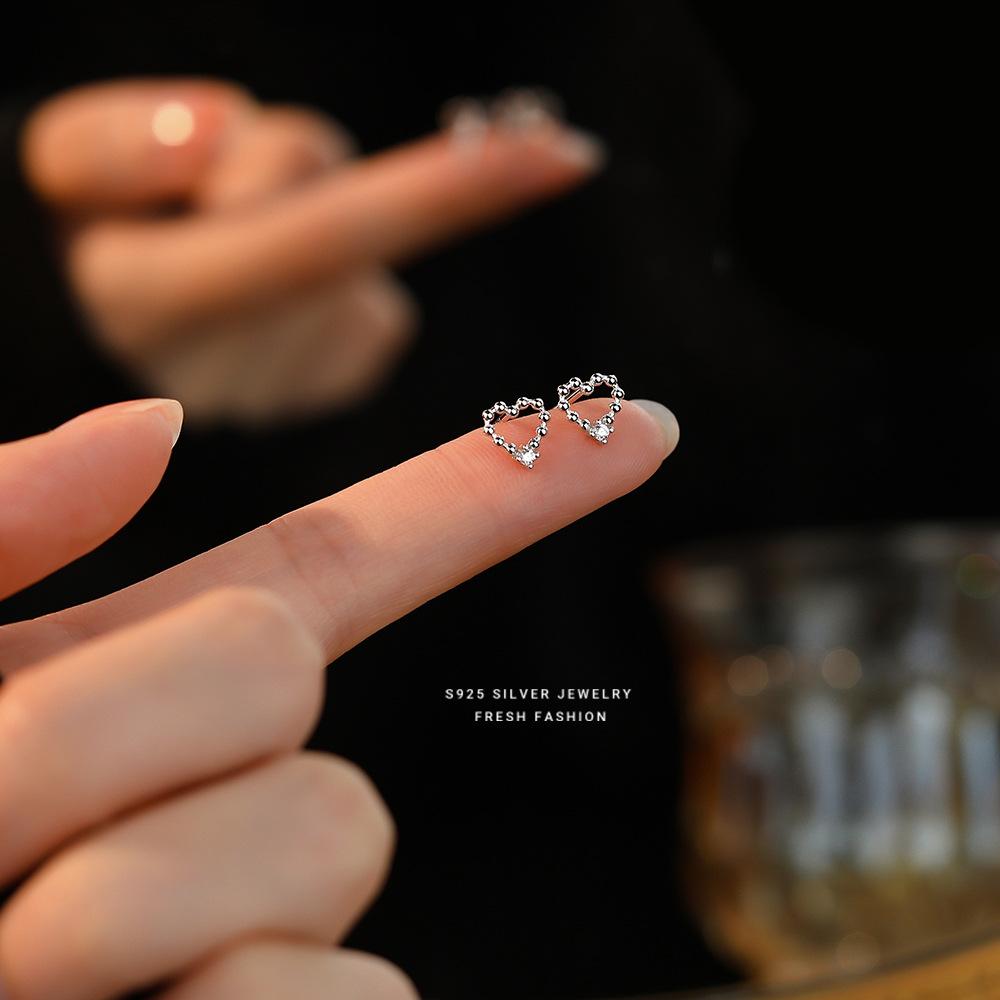 925 Sterling Silver Heart zircon Simple Versatile Temperament Stud Earring Gift for Women Girls Party Fine Jewelry