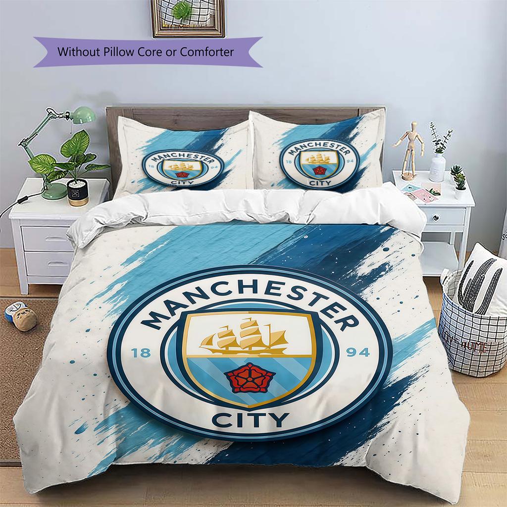 Manchester City Pattern Bedding Quilt Set Home Decoration Gift (1 * duvet cover + 2 * pillowcase without core)