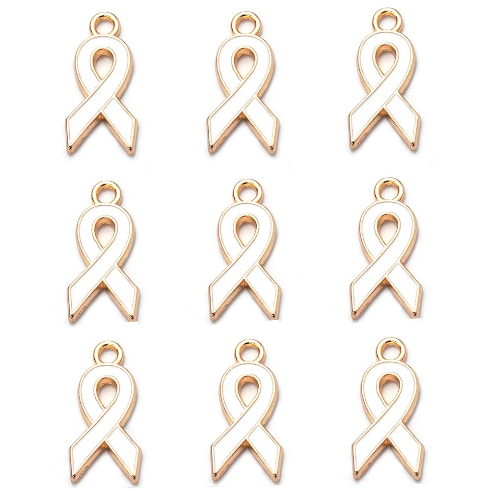 10pcs Alloy Ribbon Charms Breast Cancer Awareness Pendants Enamel Charms For Jewelry Making DIY Necklace Bracelet Accessories
