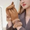 Замшевые перчатки с плюшевой манжетой и металлической пряжкой, однотонные утолщенные теплые перчатки, женские стильные универсальные морозостойкие перчатки