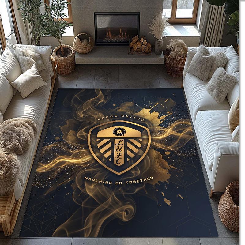 Leeds United Football Print Crystal Velvet Rug, Comfortable Water Absorbent Non Slip Indoor Floor Carpet