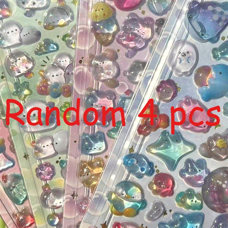 Kawaii Gradient Glitter 3D Stickers – Cute Cartoon Animal Shiny Jelly Stickers for Journal Scrapbook Phone Case Kids DIY Crafts