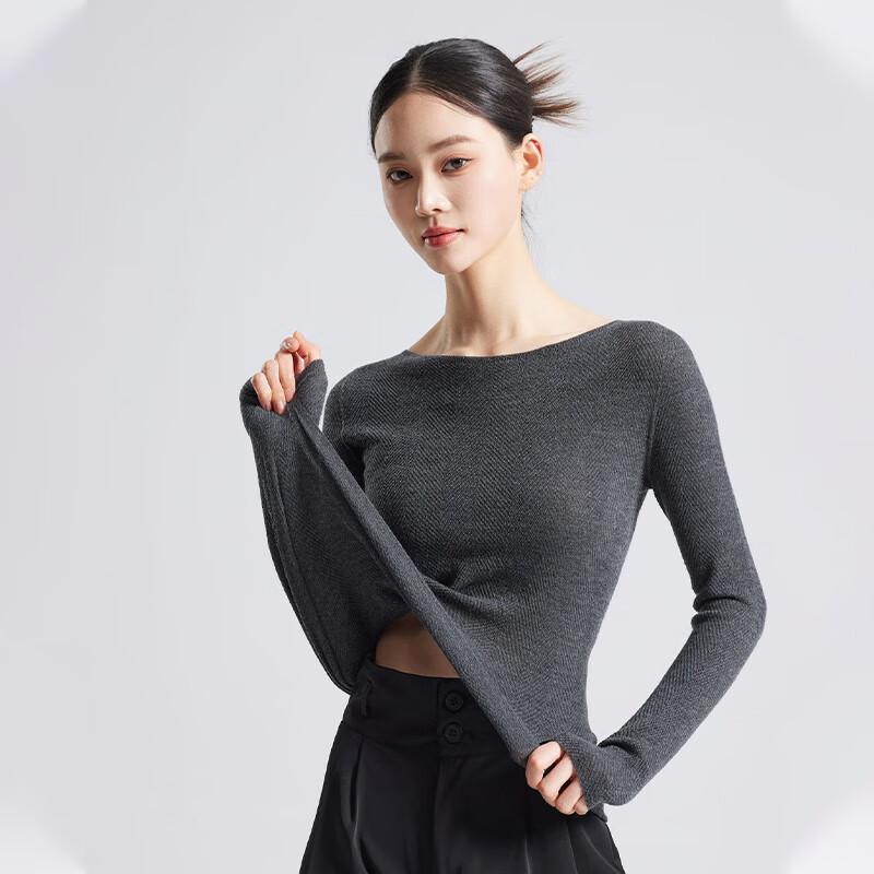 Fengxun Seamless Low Round Neck Silk Cashmere Blend Base Layer Sweater