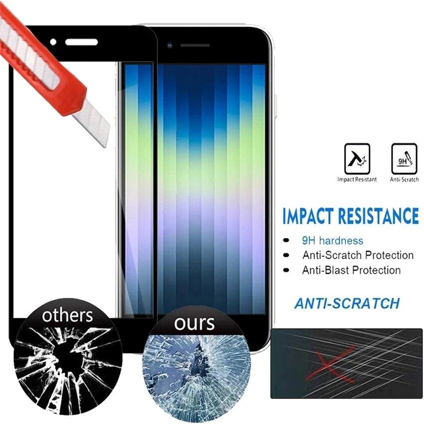 3 шт. полное покрытие закаленное стекло для iPhone SE 2022 2020 7 8 Plus Защитная пленка для экрана с черным краем на iPhone SE3 SE2 защитное стекло
