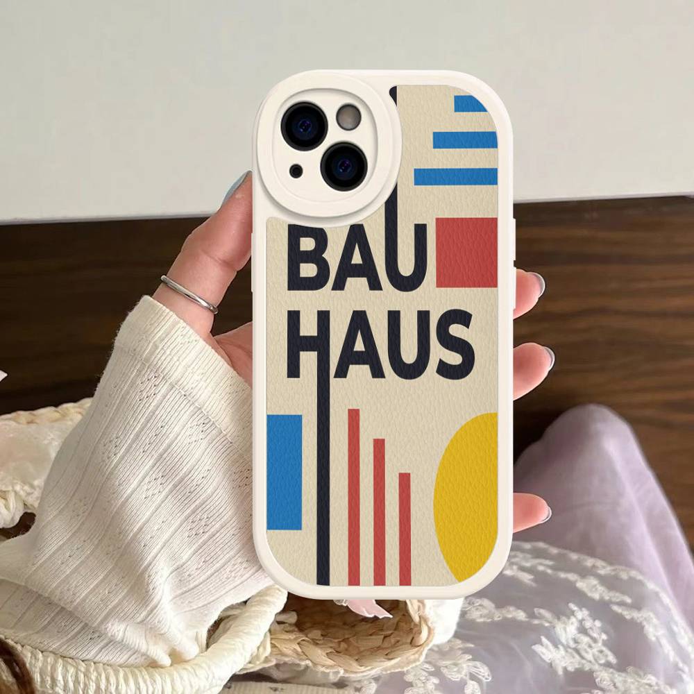 B-Bauhaus Fashion Retro Art Leather Phone Case For IPhone 16 16e 15 14 13 12 11 Pro Max Plus Mini Cover