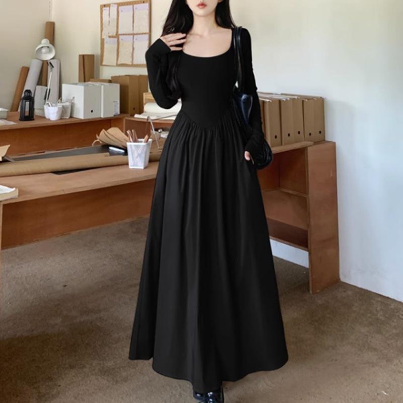 Платье в стиле Хепберн с длинным рукавом и квадратным вырезом - Женская коллекция весна 2024