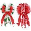 Christmas Tree Topper Bow Striped Print Xmas Wreath Gift Bow Christmas Home Indoor Outdoor Decoration