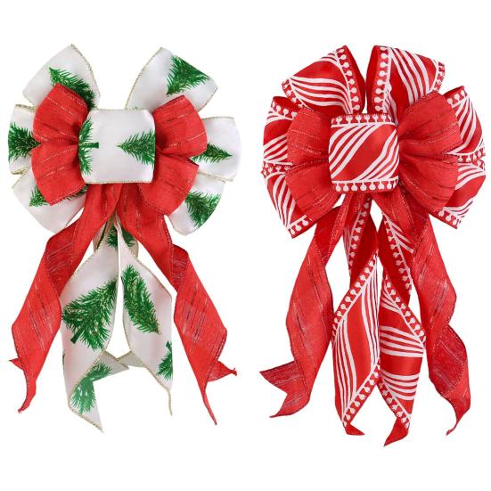 Yousheng Christmas Tree Topper Bow Striped Print Xmas Wreath Gift Bow Christmas Home Indoor Outdoor Decoration