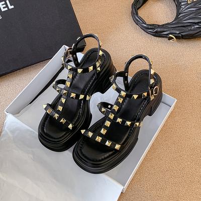 Увеличение роста на 6,5 см ~ Босоножки женские, модные, с заклепками, мягкая подошва летом, ноги не устают, стиль феи с юбкой