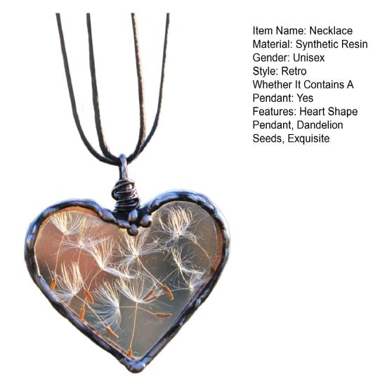 Ожерелье с семенами одуванчика, ювелирные изделия с природными цветами в форме сердца, ретро, ​​из нержавеющей стали, прозрачное, изысканное семейное ожерелье с подвеской для пары