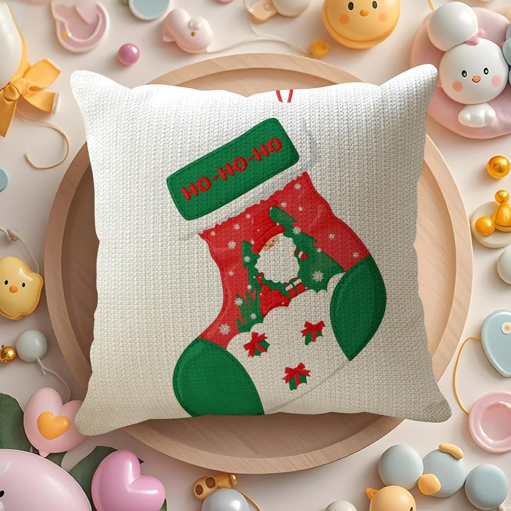 Christmas Red Socks Happy Surprise Pillow Case Pattern Printed Pillowcase for Living Room Sofa Cushion Cover Bedroom Decor