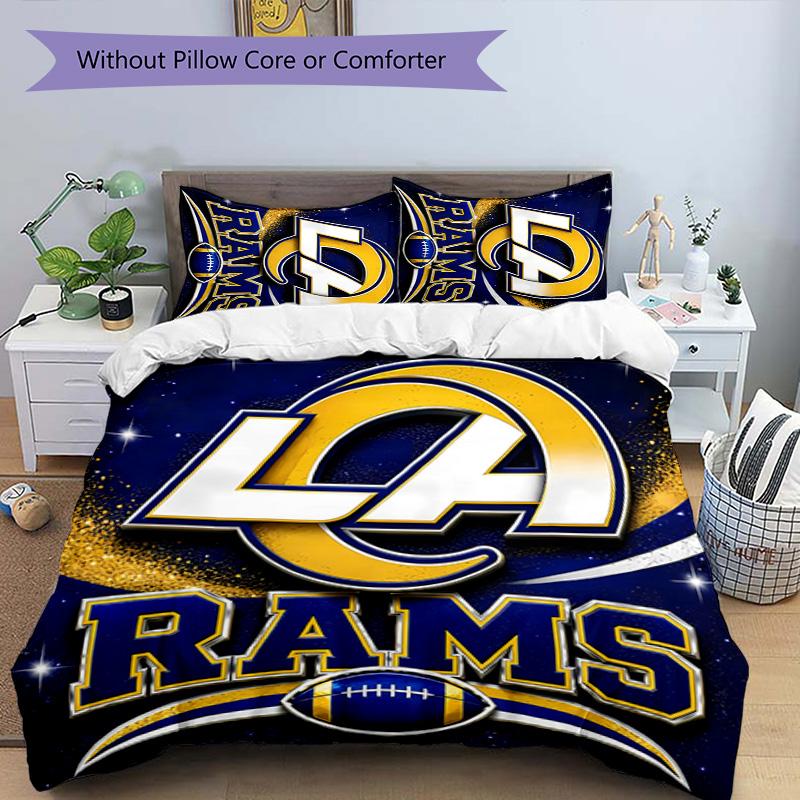 3pcs Los Angeles Rams logo pattern bedding set duvet cover set includes duvet cover &pillowcases, perfect all season bedroom decoration & gift