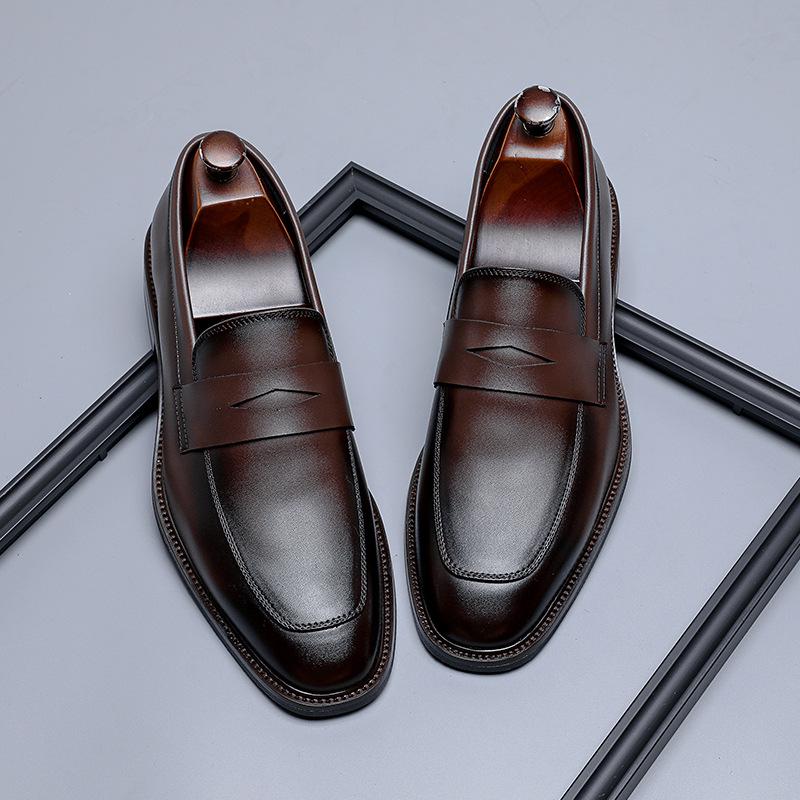 New Shoes Men's European and American One-pedal Business Dress Foot Cover Leather Shoes Loafers Summer Breathable Versatile Shoes 24305-R