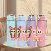 1PC Bunny Lovely Letter 750ml Color Plastic Sports Water Bottle Leakproof Flip Straw Lid Suitable for Sports Office Home Use