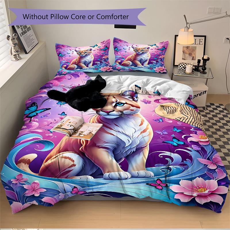 3pcs Fantasy Animal Art Bedding Set - 1 Duvet Cover + 2 Pillowcases(Core Not Included), Machine Washable Polyester yy251216185