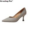 Genuine Leather Office Lady Pointed Toe High Heels Women Pumps