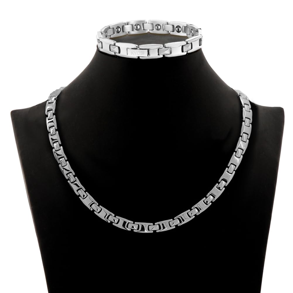 Магнитное ожерелье из чистого титана для мужчин и женщин с кондиционером для снятия статического электричества, серебряный комплект модных ювелирных изделий [KYOSI]