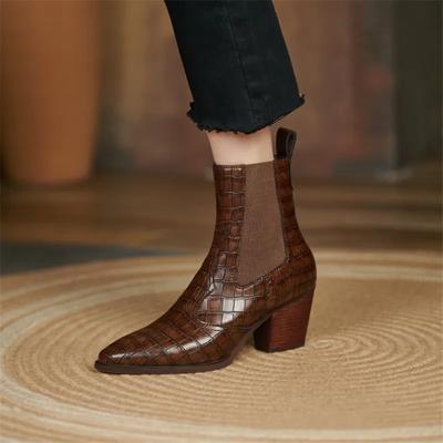 Мода 2024 Новые Осенне-зимние Женские Ботильоны Острый Носок Массивный Каблук Короткие Ботинки Модные Ботинки Челси Обувь для Женщин Высокий Каблук 34-42