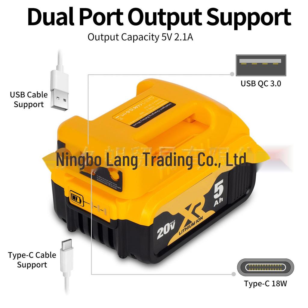 Multi-Function USB Belt Buckle for DeWalt 18V Lithium Battery Converter