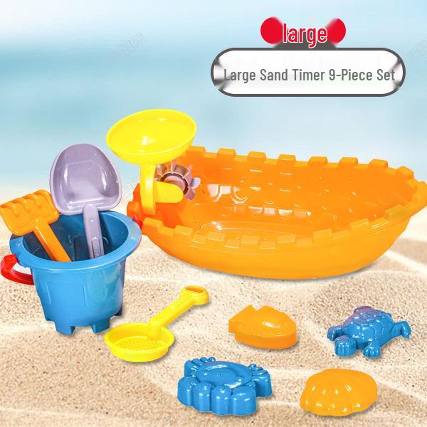 Children's Seaside Sand Toy Set: Castle Molds, Large Shovel, Bucket, Sand Timer & Digging Tools with Cassia Seeds