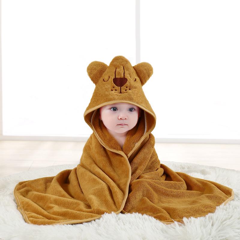 Newborn Cartoon Hooded Swaddle Blanket - Absorbent Coral Fleece for Spring & Autumn