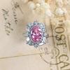 Blossoming Rich and Noble Platinum Oval Pink Diamond Edge White Diamond Flower Pillow Shaped Open Ladies Ring