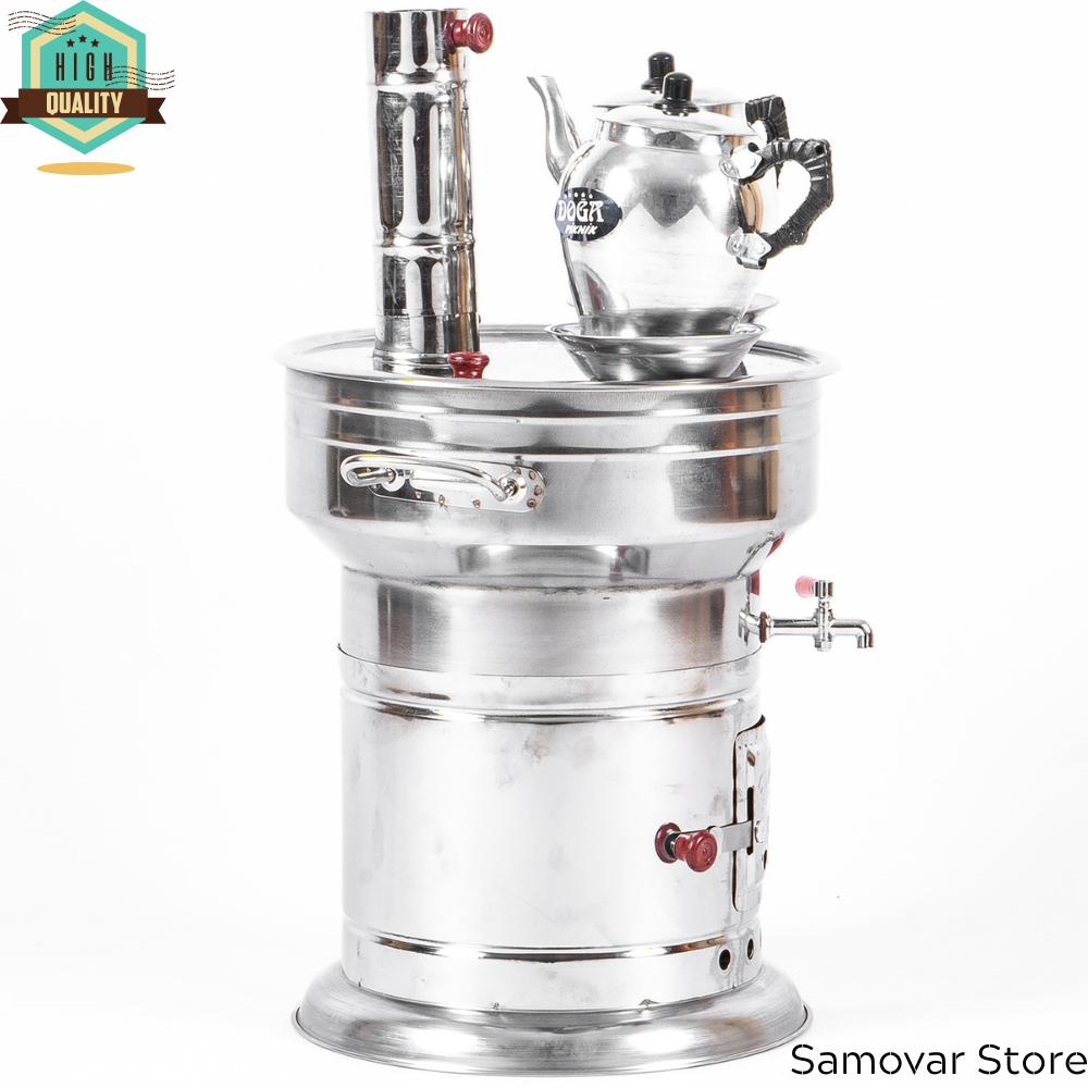 12 Liter Samovar With 2 Aluminum Teapots (Single Sprinkler) Turkish Samovar Teaware Tea Ceremony Tea Stove Tourist Samovar Tea Pair Tea Items Picnic