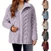 Женский повседневный вязаный свитер на молнии со стойкой и длинными рукавами, теплое пальто