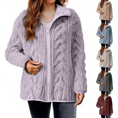 Женский повседневный вязаный свитер на молнии со стойкой и длинными рукавами, теплое пальто