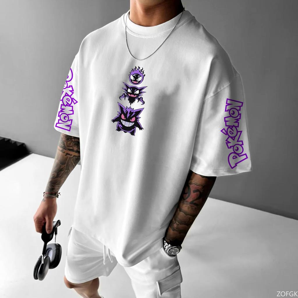 Anime Pokemon Print Oversized Men's T Shirts Summer Y2k Clothing Women's Short Sleeve Tee Cotton Casual Tops Hip-hop Streetwear