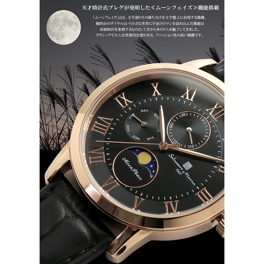 [Salvatore Mara] Watch Moon Phase Multi Calendar 5 ATM Water Resistant Business Formal Men's Leather Belt Limited Model Silver Blue SM21106-SSBL