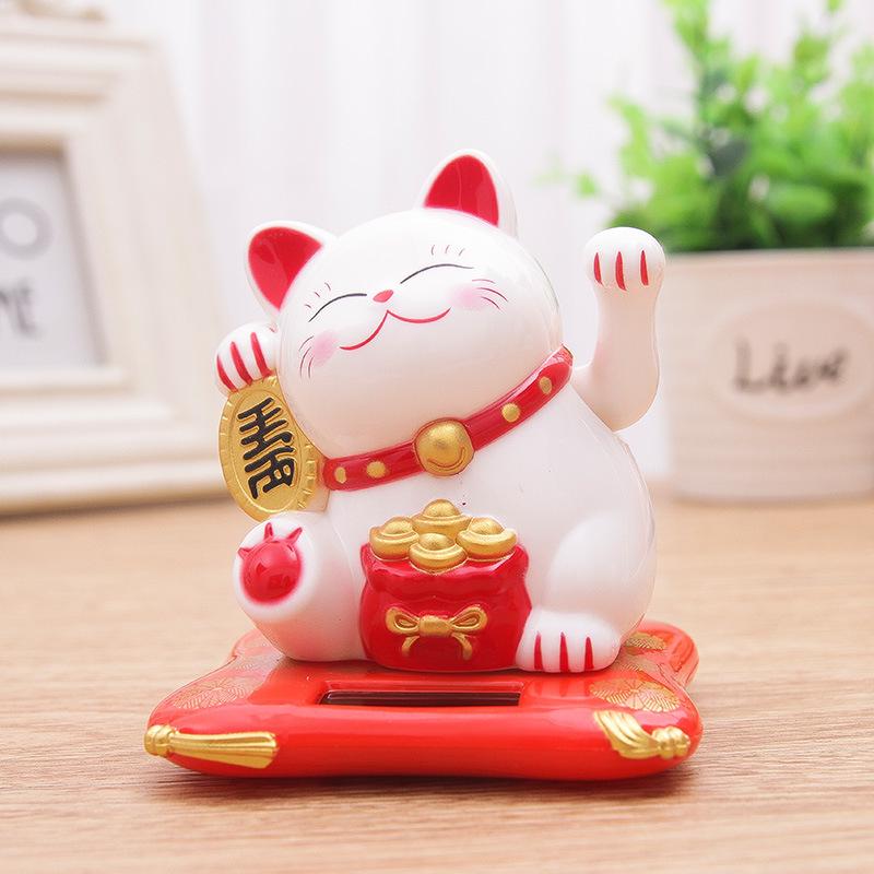 Automatic Waving Solar Lucky Cat Figurine - Fortune Charm Car Ornament & Gift