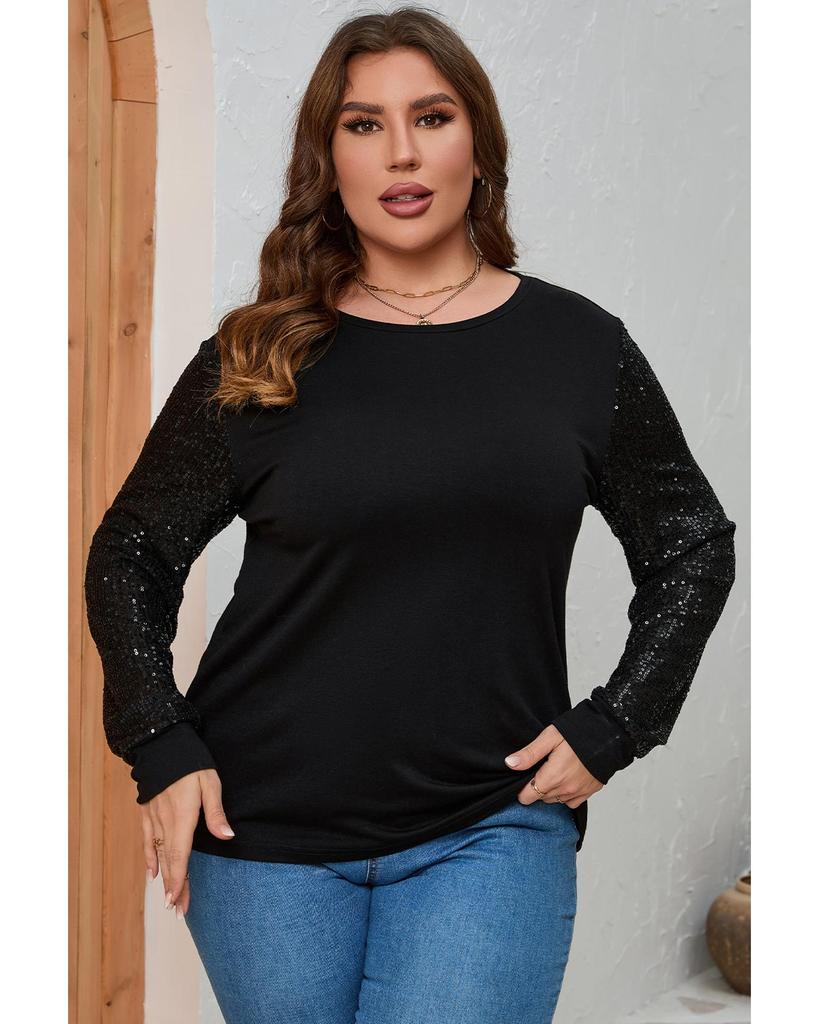 Azura Exchange Sequin Contrast Long Sleeve Top