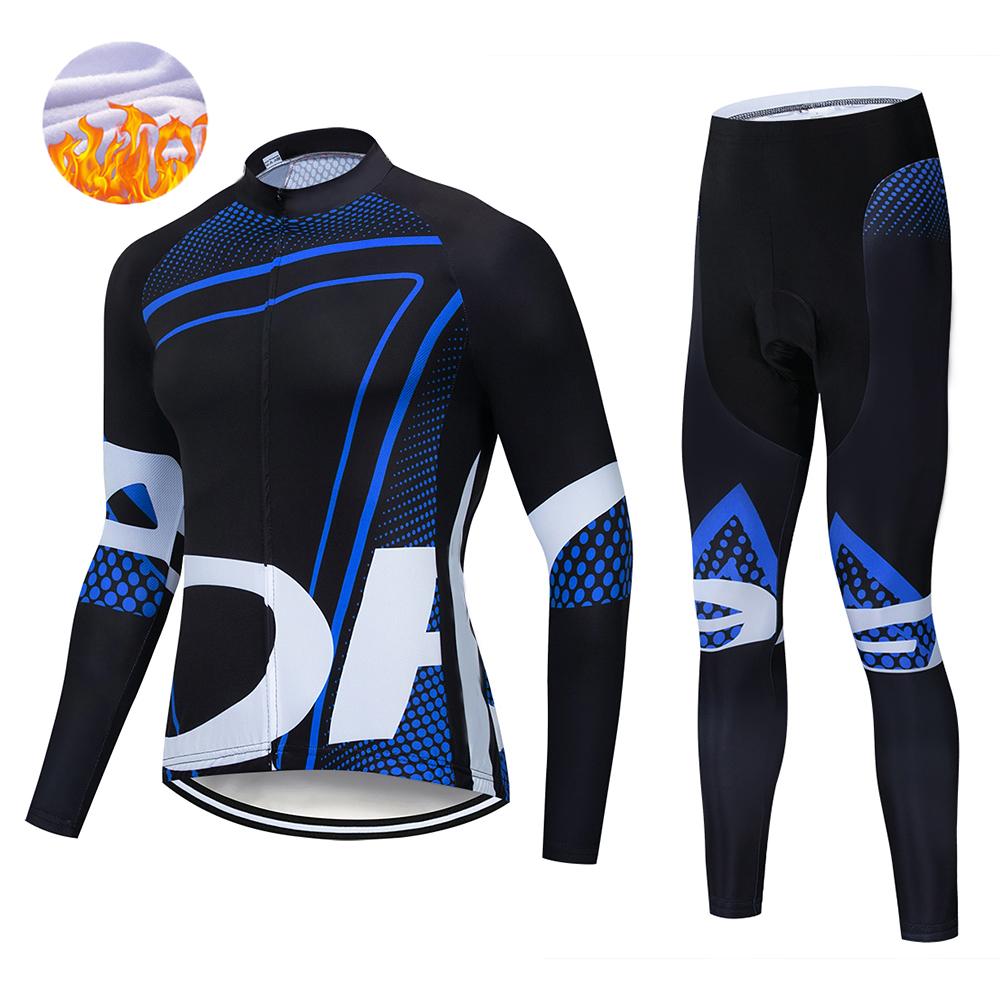 Winter Men's Cycling Jerseys Sets Thermal Fleece Long Sleeves Men Cycling Bib Set Bicycle Clothing MBT Breathable Bike Clothes