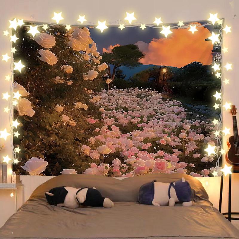 Floral Sea Blanket Rental House Renovation Fabric Living Room Background Wall Hanging