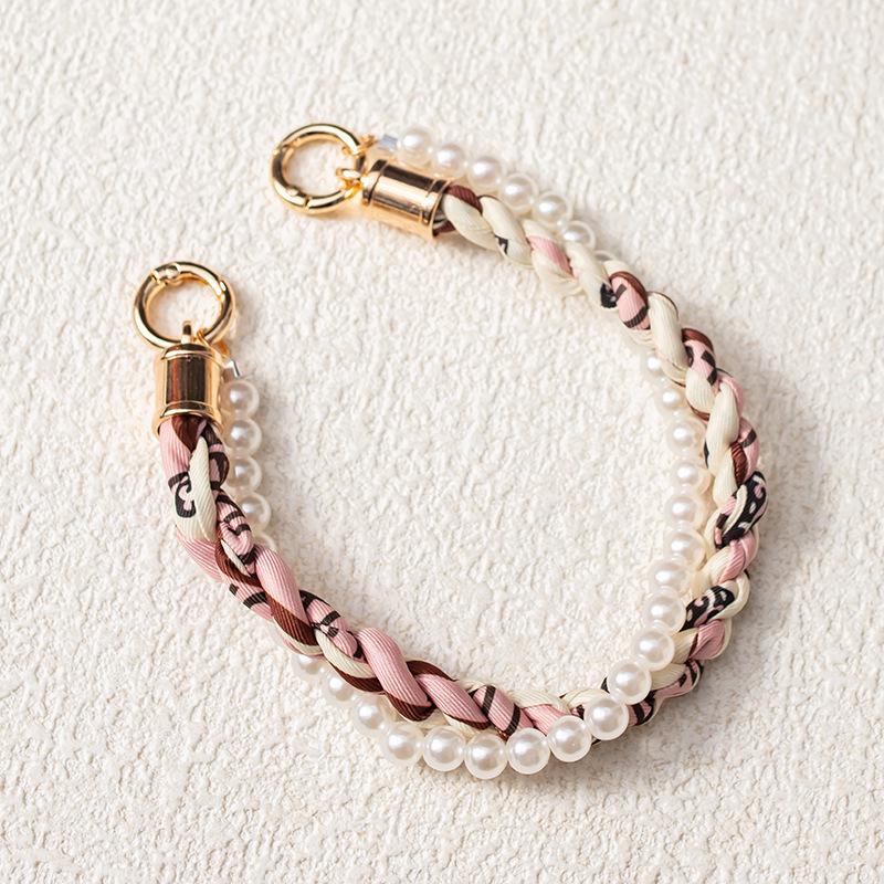 Douyin-Style Pearl Phone Lanyard with Silk Scarf Strap & Pendant