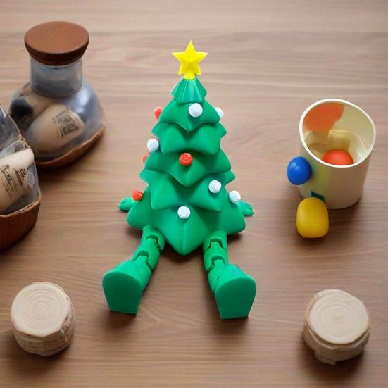 3D Printed Christmas Tree Ornament Desktop Tree Figurine with Flexible And Movable Joint for Relaxing Xmas Tabletop Decoration for Home Office Decor