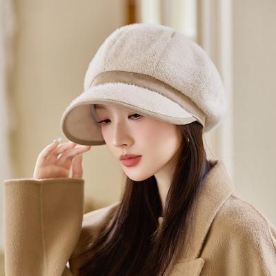 Универсальная плюшевая теплая восьмиугольная шляпа для женщин на осень и зиму, для улицы, ветрозащитная, с защитой ушей, берет, британская ретро, бейсболка