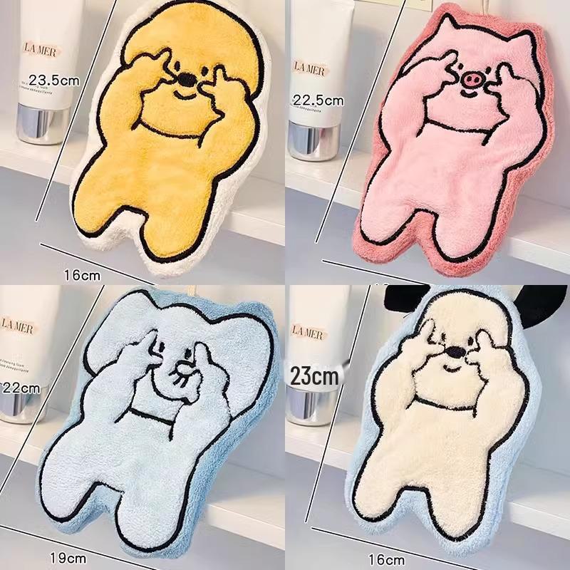 Милое мультяшное полотенце для рук из кораллового флиса - Вышитое, Супервпитывающее, Идеально для кухни, ванной комнаты или детей.