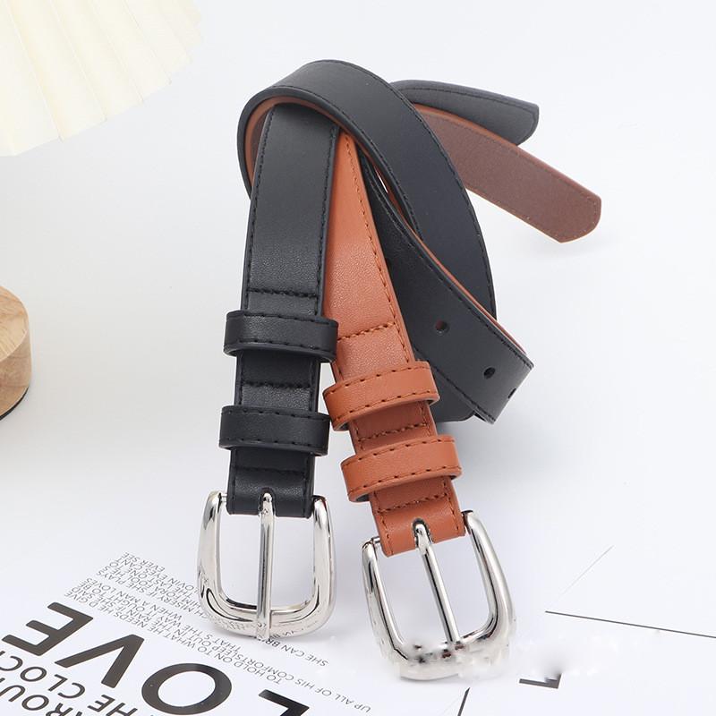 Womens Needle Silver Buckle Slim Belt Premium Minimalist Versatile Accessory