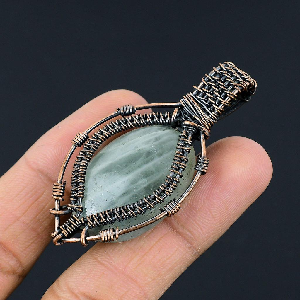 Подвеска Аквамарин 999 Медная проволока, Ручная работа Подвеска с драгоценным камнем, Подарки для жены Совершенно новая подвеска