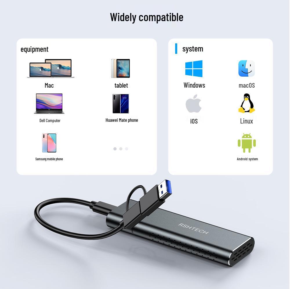 Rongshenghui Внешний корпус для M.2 SSD USB-C к NVME/NGFF Двойной протокол
