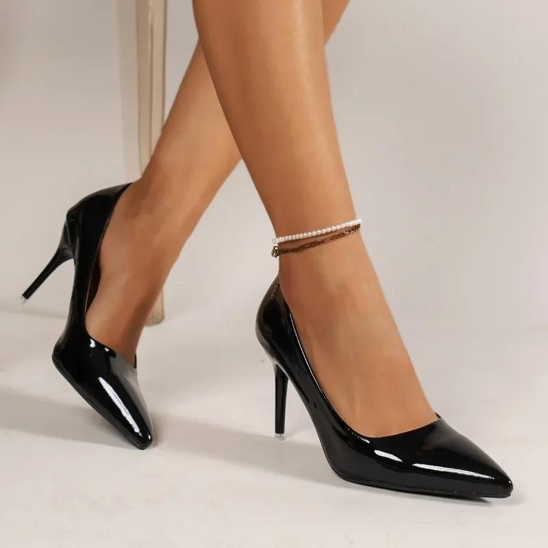 Nude Pumps for Women High Heel Shoes Female Elegant Patent Leather Sexy Pointed Toe Thin Heel Wedding Shoes Plus Size 35-43