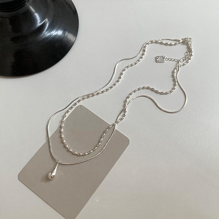 Water drop pendant double-layer necklace female niche design sense ins cold wind fashion simple temperament rice grain collarbone chain