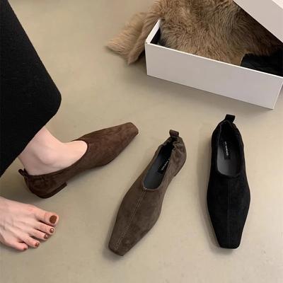 Мода 2024 Осень Французский Винтаж Темперамент Одинарная Обувь Женская Плоская Осень и Зима Замшевые Слипоны Повседневная Обувь