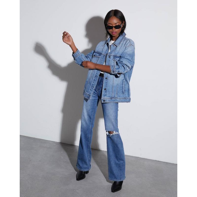 Весна и осень Женская джинсовая куртка больших размеров Повседневная свободная куртка