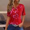 Жен. Футболка Футболка с принтом на пуговицах ко Дню святого Валентина С короткими рукавами Повседневные Мода выходного дня Классический Классический топ с v-образным вырезом