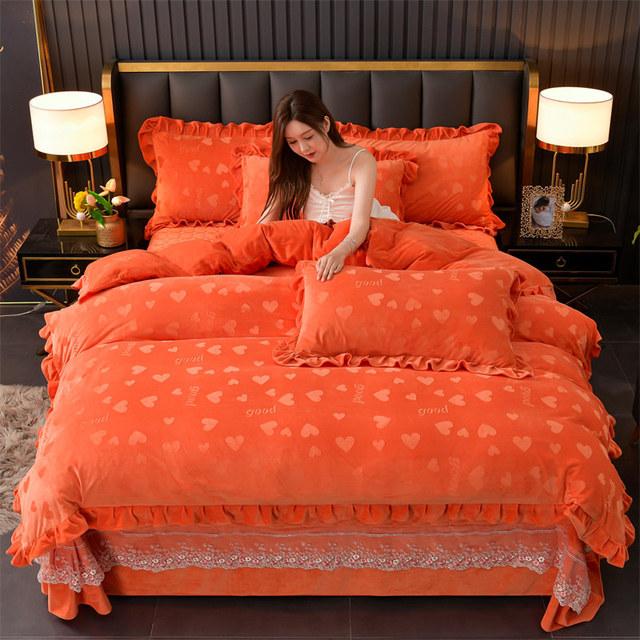 Тисненый бархатный стеганый кружевной комплект постельного белья King пододеяльник 220x240 комплект двуспального постельного белья с узором в виде сердца 4 шт. Queen 2 подушки Shams